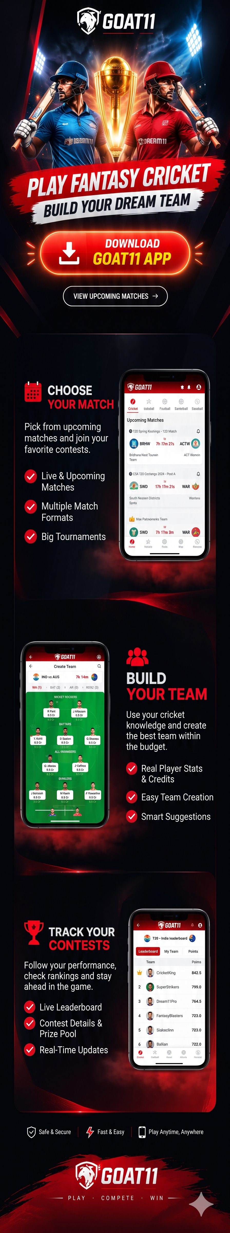 GOAT11 Cricket App Landing Page